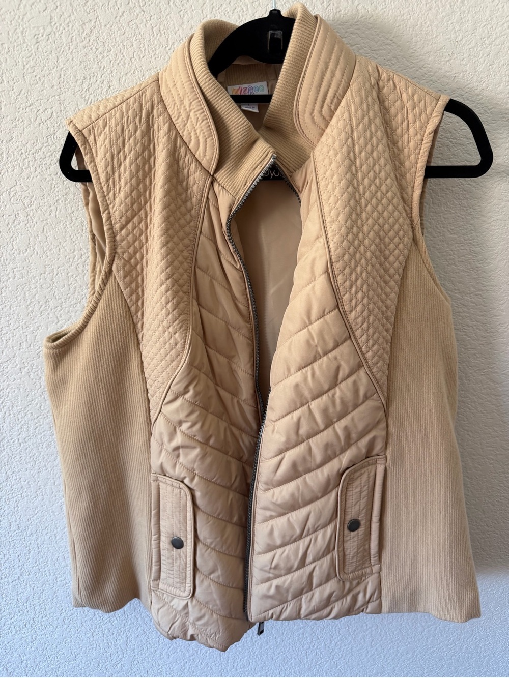 LuLaRoe Quilted Sleeveless Vest in Beige/Tan
